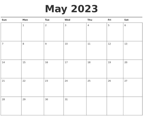 May Free Printable Calendar 2023